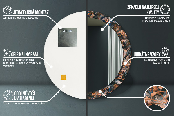 Espelho circular de parede decorativo Folhas tropicais escuras