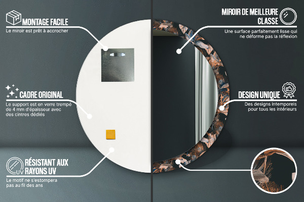 Espelho circular de parede decorativo Folhas tropicais escuras