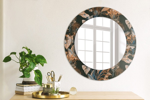 Espelho circular de parede decorativo Folhas tropicais escuras