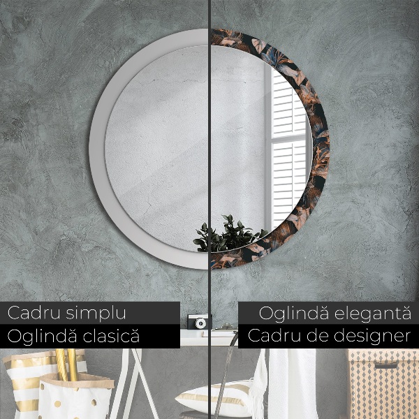 Espelho circular de parede decorativo Folhas tropicais escuras