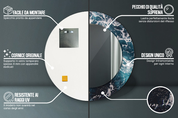 Espelho circular de parede decorativo Mar tempestuoso