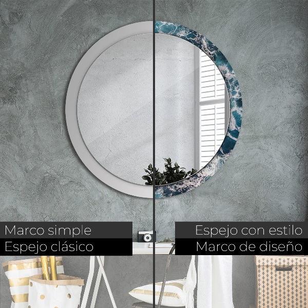Espelho circular de parede decorativo Mar tempestuoso