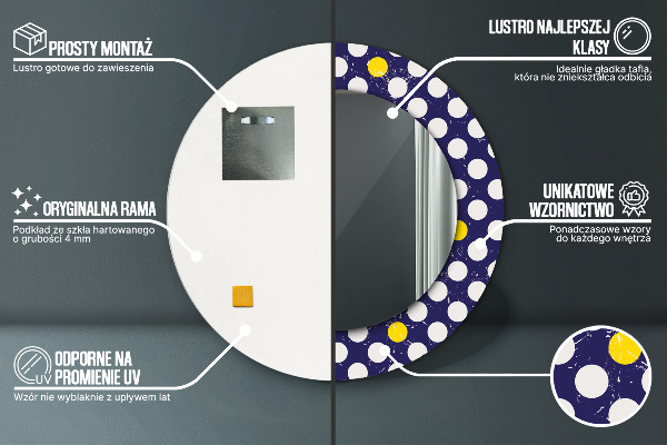 Espelho com moldura impressa redondo Pontos retro