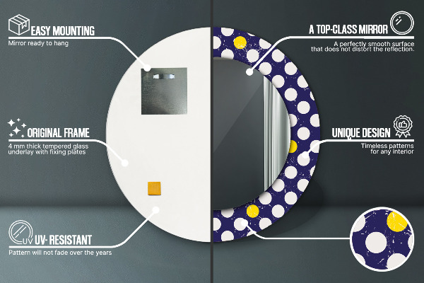 Espelho com moldura impressa redondo Pontos retro