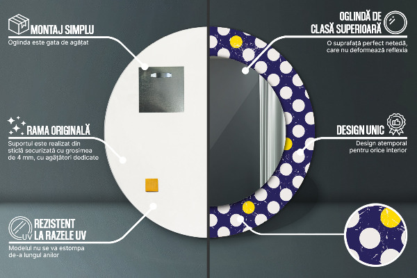 Espelho com moldura impressa redondo Pontos retro