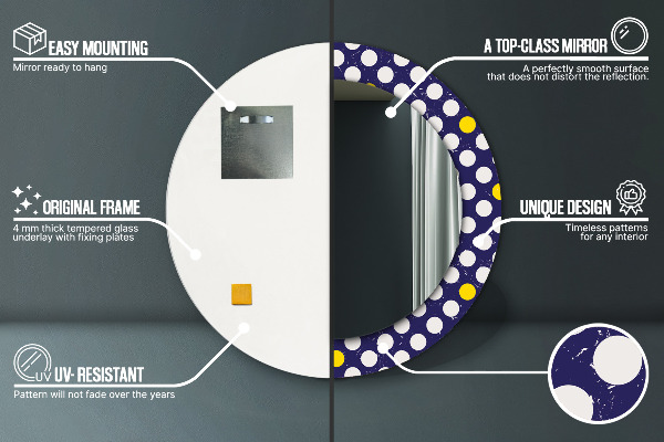 Espelho com moldura impressa redondo Pontos retro