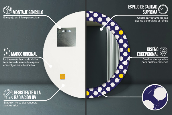 Espelho com moldura impressa redondo Pontos retro