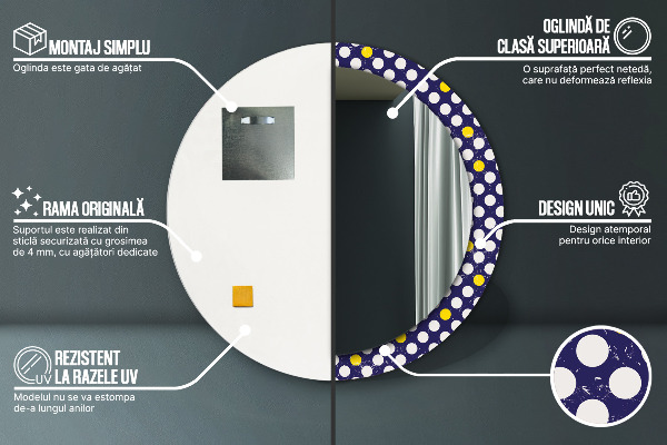 Espelho com moldura impressa redondo Pontos retro