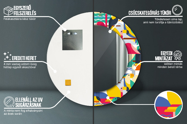 Espelho circular de parede decorativo Pássaros tropicais geométricos