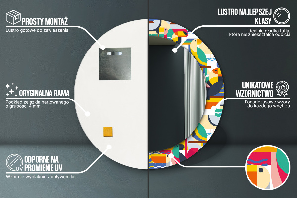 Espelho circular de parede decorativo Pássaros tropicais geométricos