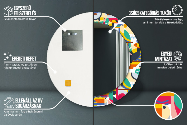 Espelho circular de parede decorativo Pássaros tropicais geométricos
