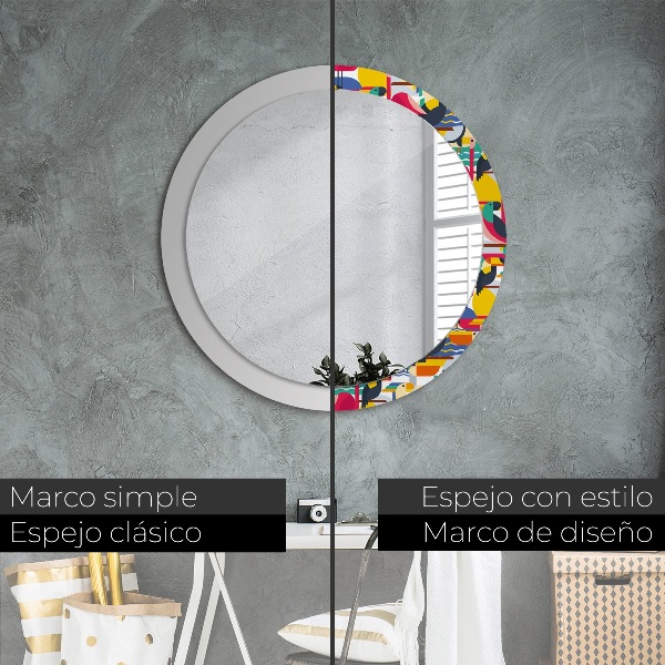 Espelho circular de parede decorativo Pássaros tropicais geométricos