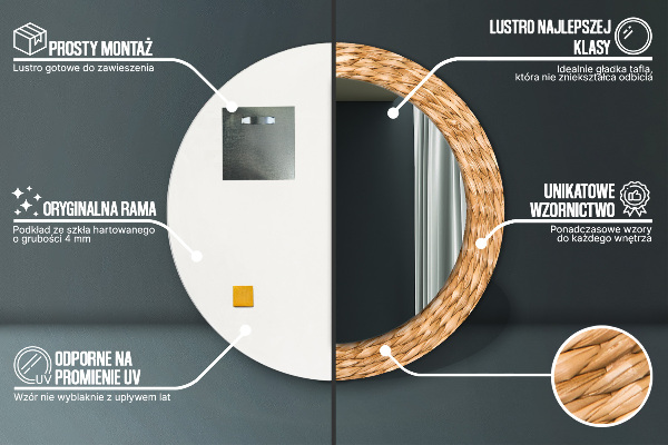 Espelho circular de parede decorativo Textura de cana