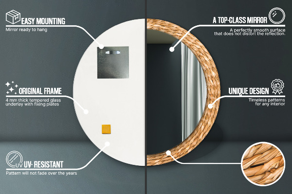 Espelho circular de parede decorativo Textura de cana