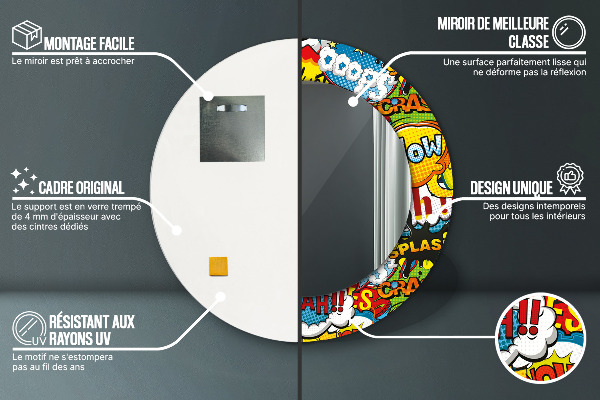 Espelho circular de parede decorativo Padrão estilo cartoon