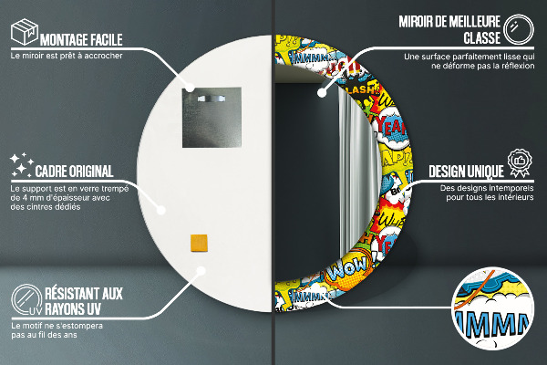 Espelho circular de parede decorativo Padrão estilo cartoon