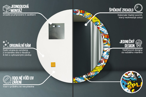 Espelho circular de parede decorativo Padrão estilo cartoon