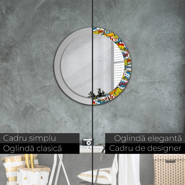 Espelho circular de parede decorativo Padrão estilo cartoon