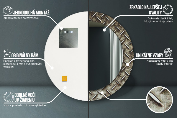 Espelho com moldura impressa redondo Textura de aço