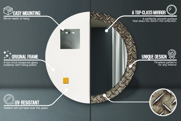 Espelho com moldura impressa redondo Textura de aço