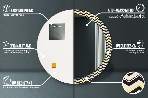 Espelho com moldura impressa redondo Padrão em ziguezague