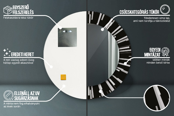 Espelho com moldura impressa redondo Composição radial