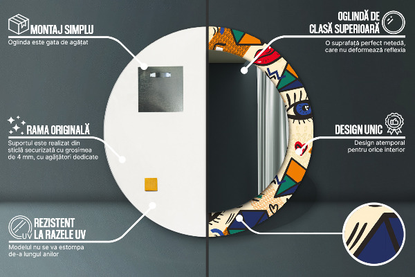 Espelho com moldura impressa redondo Estilo pop art