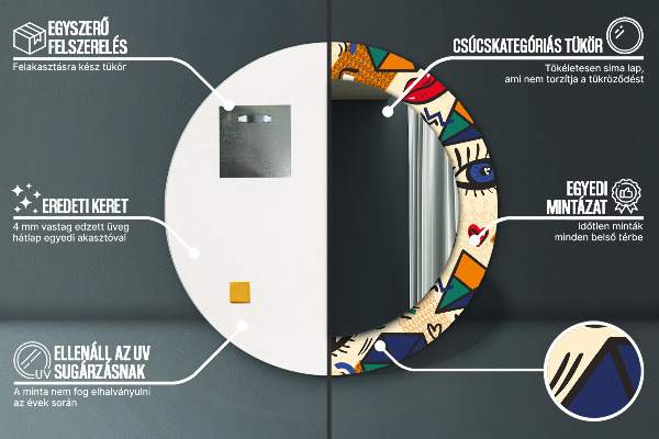 Espelho com moldura impressa redondo Estilo pop art