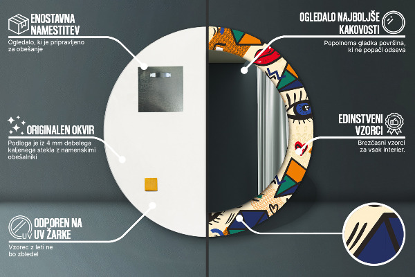 Espelho com moldura impressa redondo Estilo pop art