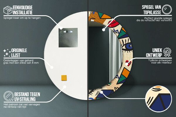 Espelho com moldura impressa redondo Estilo pop art