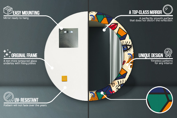 Espelho com moldura impressa redondo Estilo pop art