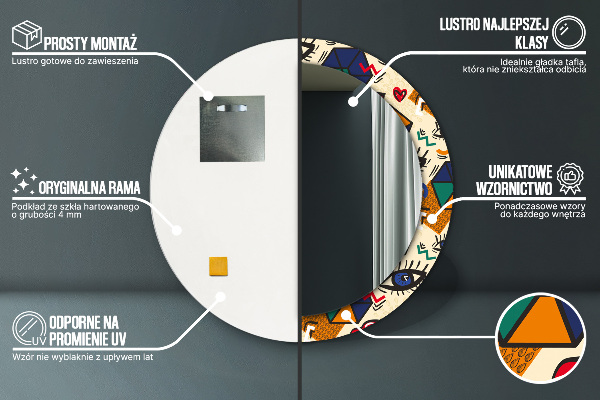 Espelho com moldura impressa redondo Estilo pop art