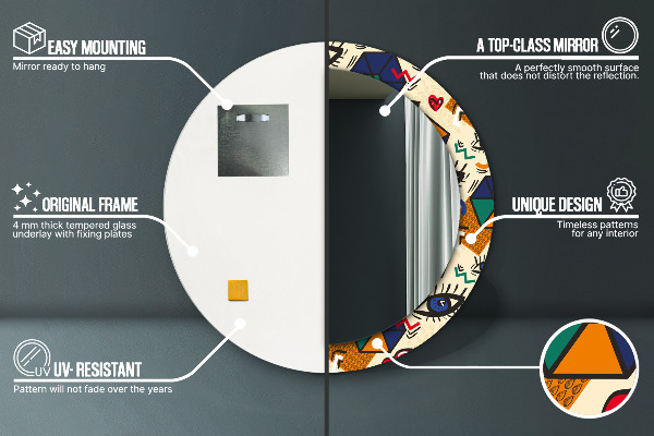 Espelho com moldura impressa redondo Estilo pop art