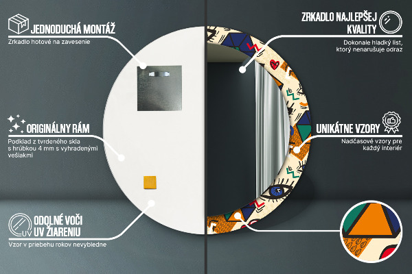 Espelho com moldura impressa redondo Estilo pop art