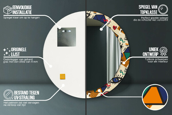 Espelho com moldura impressa redondo Estilo pop art