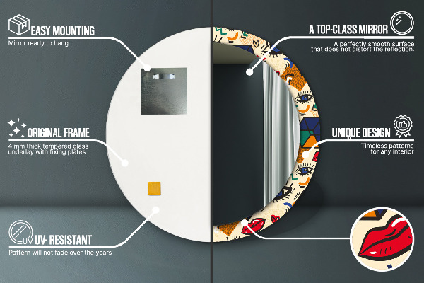 Espelho com moldura impressa redondo Estilo pop art