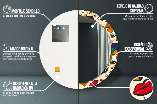 Espelho com moldura impressa redondo Estilo pop art