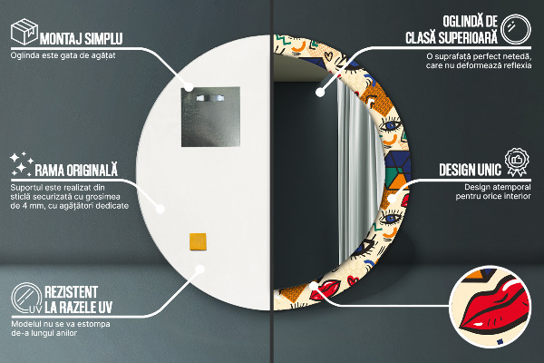 Espelho com moldura impressa redondo Estilo pop art