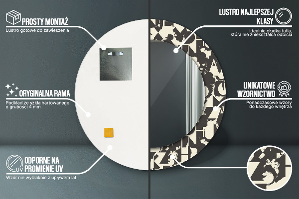 Espelho de parede circular decorativo Tipografia abstrata