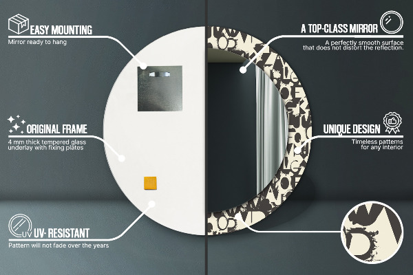 Espelho de parede circular decorativo Tipografia abstrata