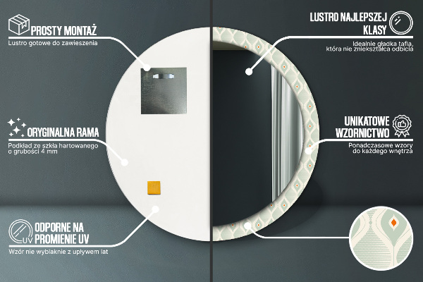 Espelho circular de parede decorativo Padrão vintage claro