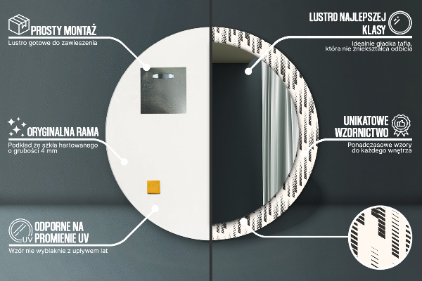 Espelho com moldura impressa redondo Padrão às riscas
