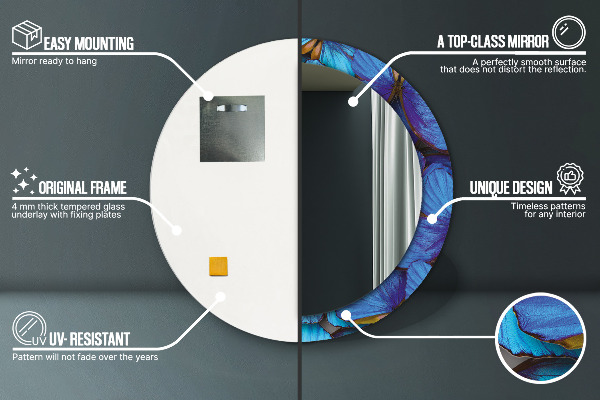 Espelho com moldura impressa redonda Borboleta azul e verde