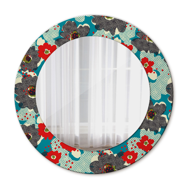 Moldura impressa espelho redondo Padrão floral retro