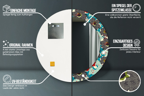 Moldura impressa espelho redondo Padrão floral retro