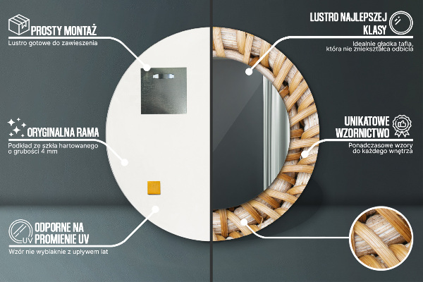 Moldura impressa espelho redondo Trança natural