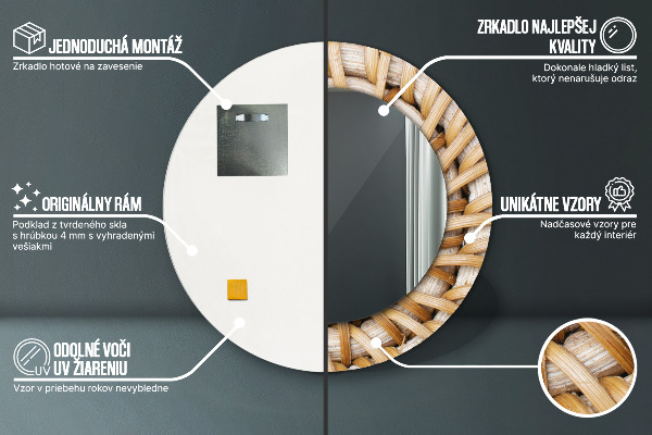 Moldura impressa espelho redondo Trança natural