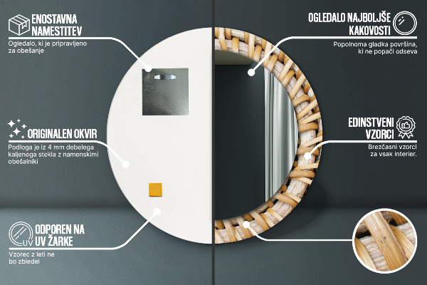 Moldura impressa espelho redondo Trança natural