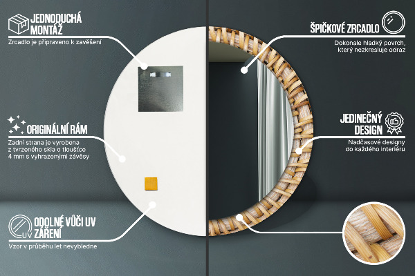 Moldura impressa espelho redondo Trança natural