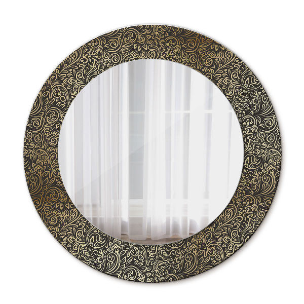 Moldura impressa espelho redondo Ornamentos dourados